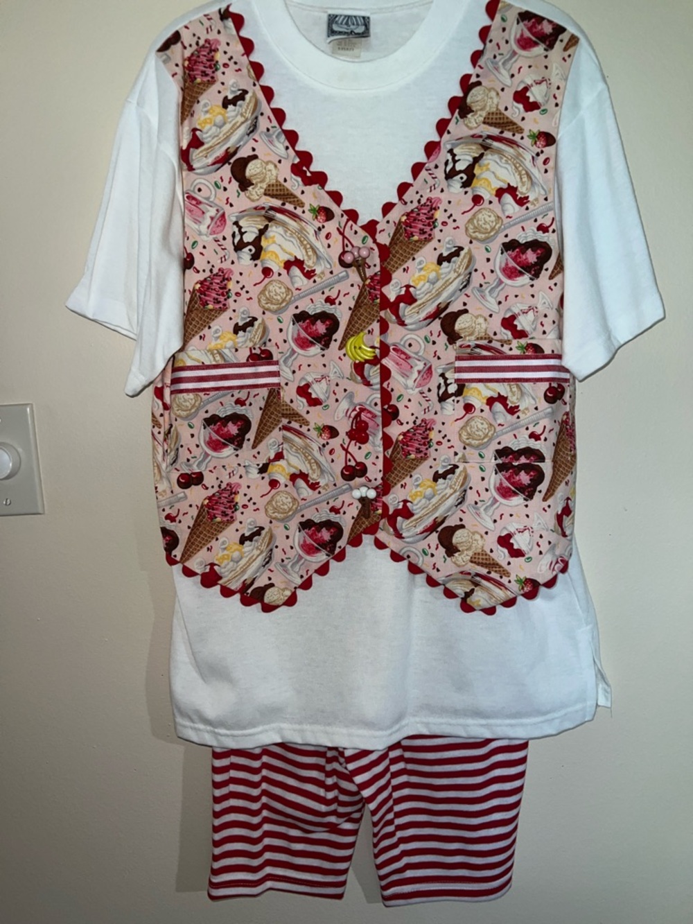 Zoodles 2pc - Ice Cream Print Vest Set in White and Pink with striped shorts.